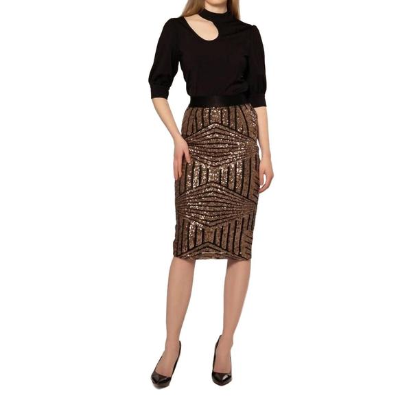 NEW GRACIA glimerring skirt in black gold - Picture 2 of 2